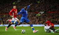 MANCHESTER, ENGLAND - APRIL 04: Romelu Lukaku of Everton shoots during the Premier League match between Manchester United and Everton at Old Trafford on April 4, 2017 in Manchester, England.  (Photo by Clive Brunskill/Getty Images)